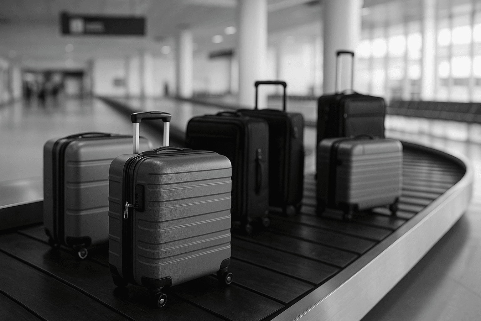 Baggage on airport conveyor belt system.