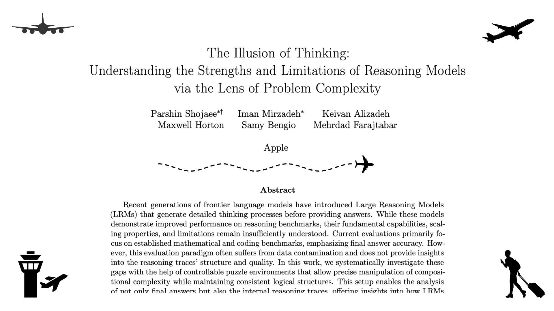 Title page of Apple's research paper 'The Illusion of Thinking: Understanding the Strengths and Limitations of Reasoning Models via the Lens of Problem Complexity'